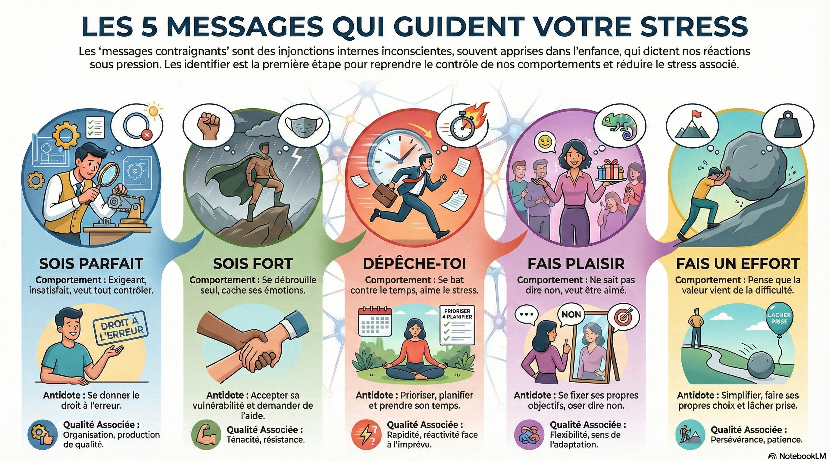 Les 5 messages qui guident votre stress en image